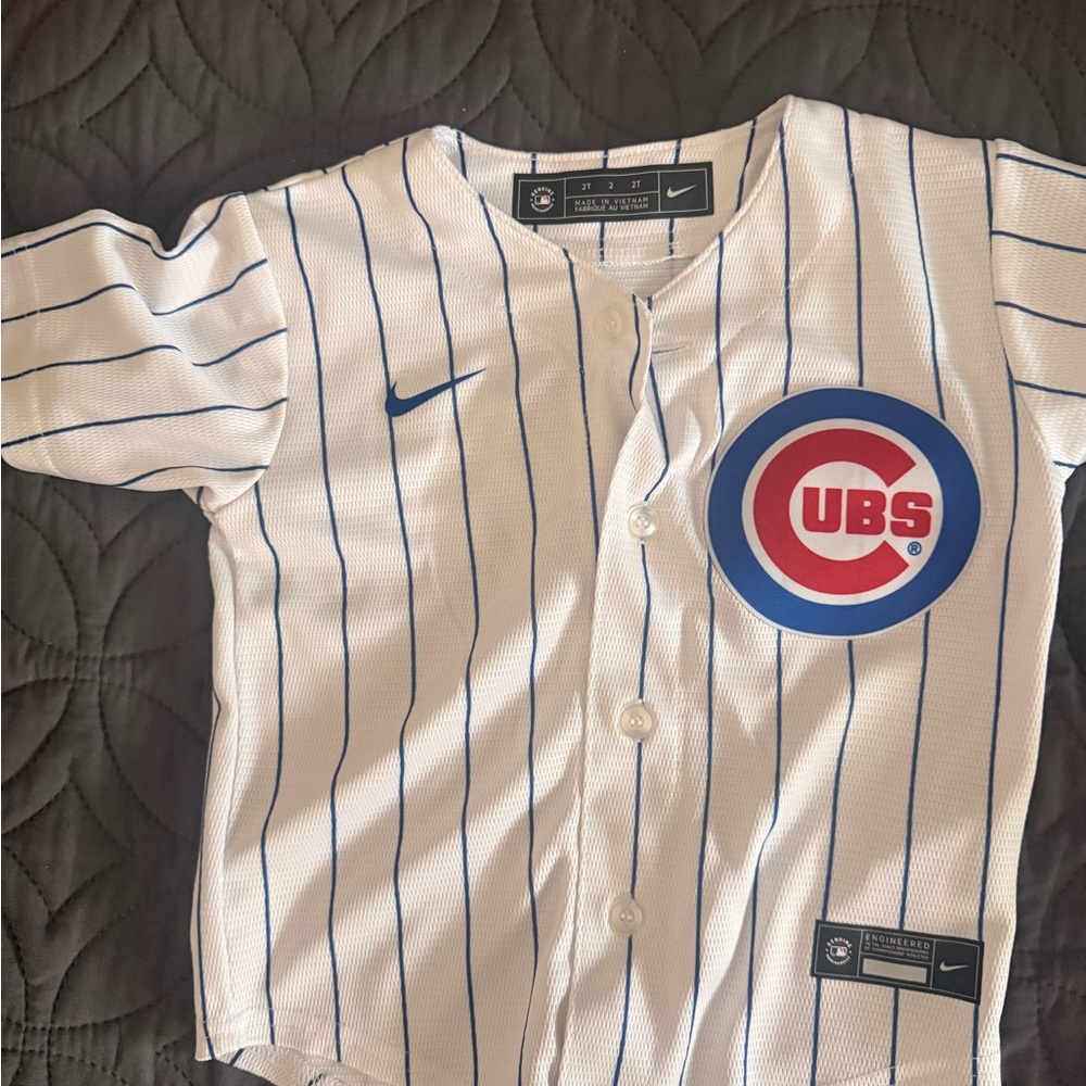 Nike Kids Cubs White and Blue Pinstripe Jersey